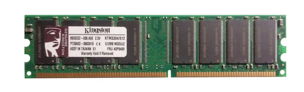 KTM3304/512 Kingston 512MB PC2100 DDR-266MHz non-ECC Unbuffered CL2.5 184-Pin DIMM 2.5V Memory Module for IBM 33L3306; 33L3307; FRU 40P9489