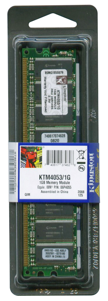 KTM4053/1G Kingston 1GB PC2700 DDR-333MHz ECC Unbuffered CL2.5 184-Pin DIMM Memory Module for IBM and Cisco 06P4055; 06P4062; FRU 20R1495; MEM-1024M-AS5XM=