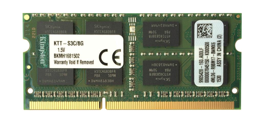 KTT-S3C/8G Kingston 8GB PC3-12800 DDR3-1600MHz non-ECC Unbuffered CL11 204-Pin SoDimm Dual Rank Memory Module