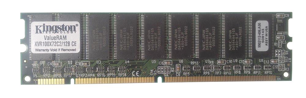 KVR100X72C2/128 Kingston 128MB PC100 100MHz ECC Unbuffered CL2 168-Pin DIMM Memory Module