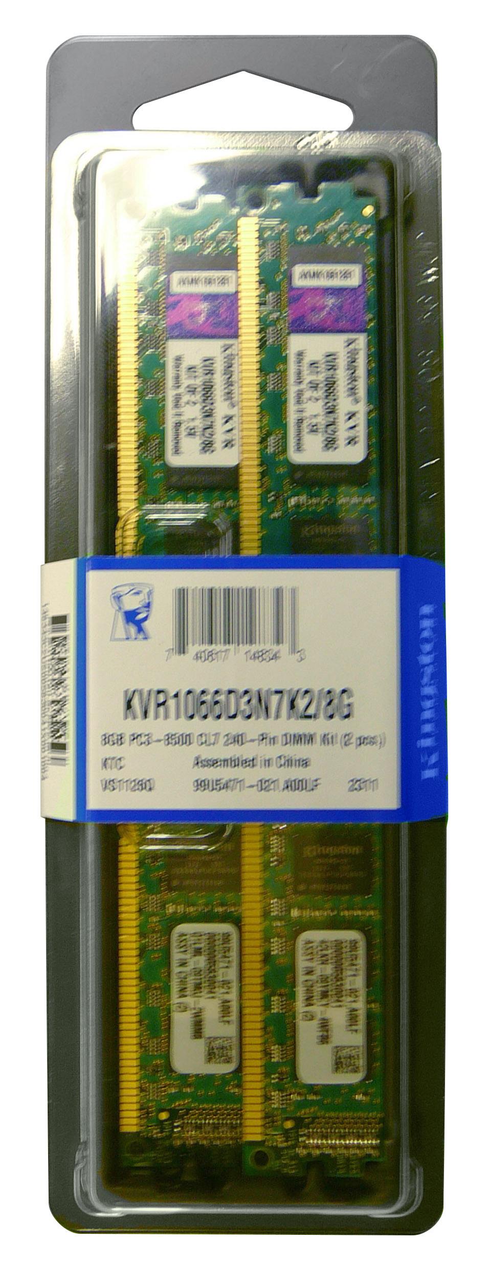 KVR1066D3N7K2/8G Kingston 8GB Kit (2 X 4GB) PC3-8500 DDR3-1066MHz non-ECC Unbuffered CL7 240-Pin DIMM Dual Rank Memory