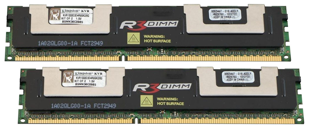 KVR1333D3D4R9SK2/8G Kingston 8GB Kit (2 X 4GB) PC3-10600 DDR3-1333MHz ECC Registered CL9 240-Pin DIMM Dual Rank x4 Memory w/Thermal Sensor