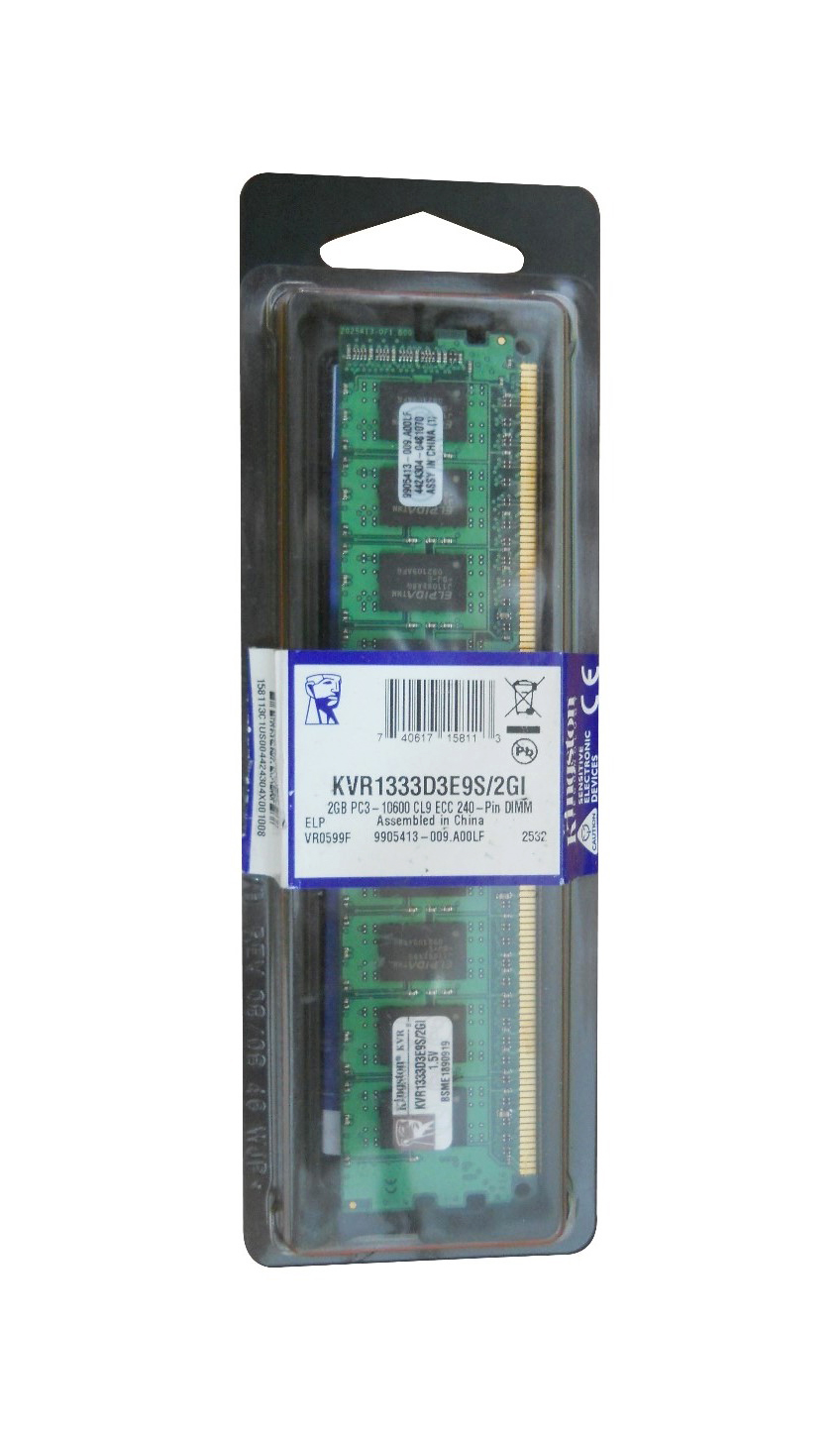 KVR1333D3E9S/2GI Kingston 2GB PC3-10600 DDR3-1333MHz ECC Unbuffered CL9 240-Pin DIMM Dual Rank Memory Module with Thermal Sensor (Intel Validated)