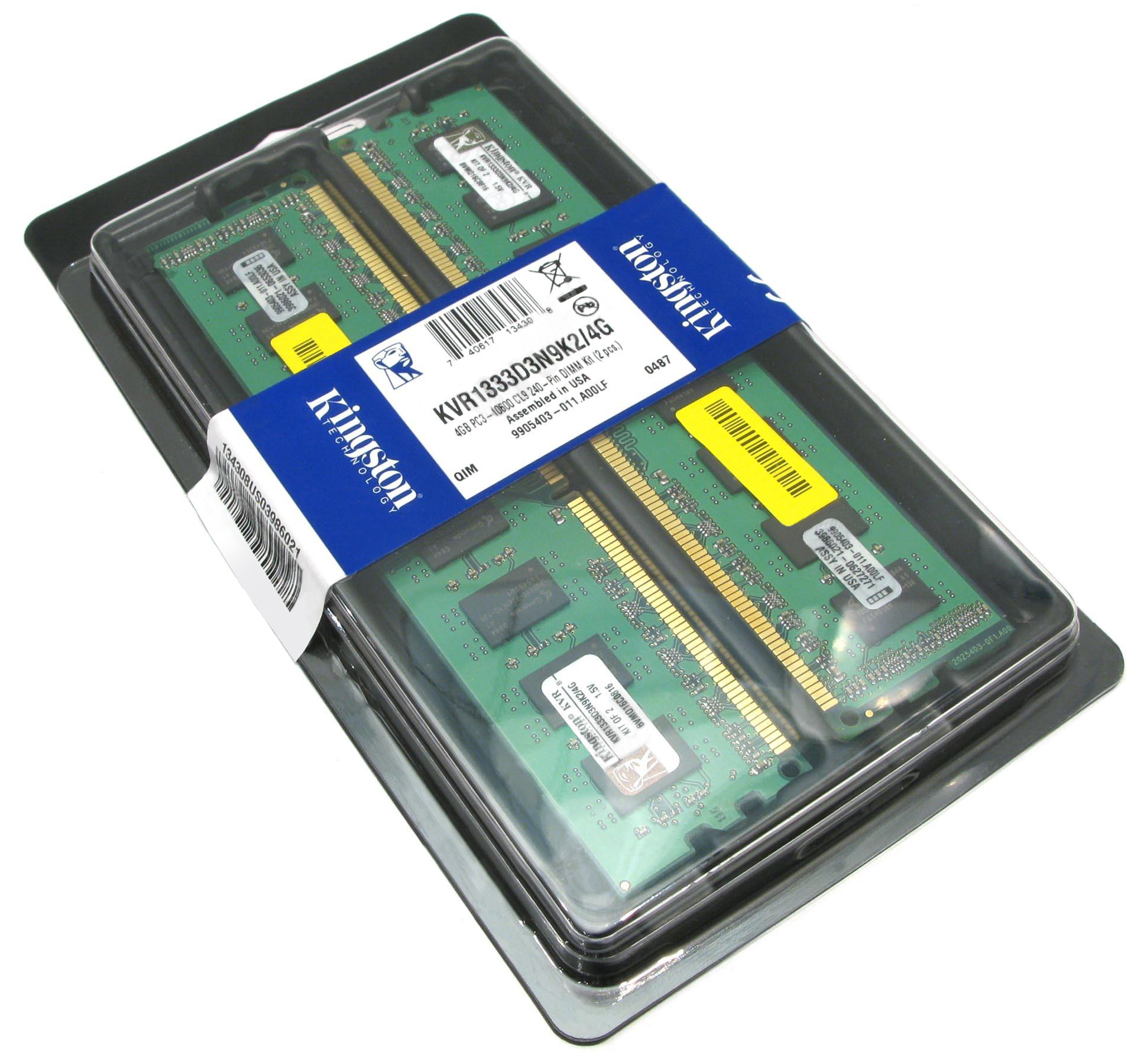 KVR1333D3N9K2/4G Kingston 4GB Kit (2 X 2GB) PC3-10600 DDR3-1333MHz non-ECC Unbuffered CL9 240-Pin DIMM Dual Rank Memory