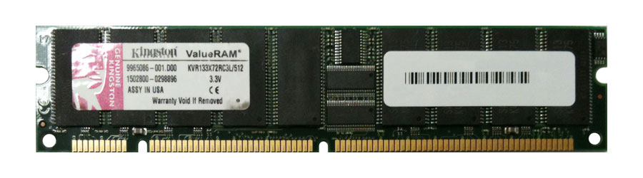 KVR133X72RC3L/512 Kingston 512MB PC133 133MHz ECC Registered CL3 168-Pin DIMM Memory Module