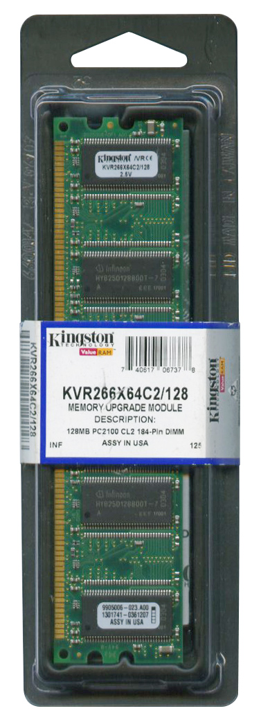 KVR266X64C2/128 Kingston 128MB PC2100 DDR-266MHz non-ECC Unbuffered CL2.5 184-Pin DIMM 2.5V Memory Module for Intel Motherboards