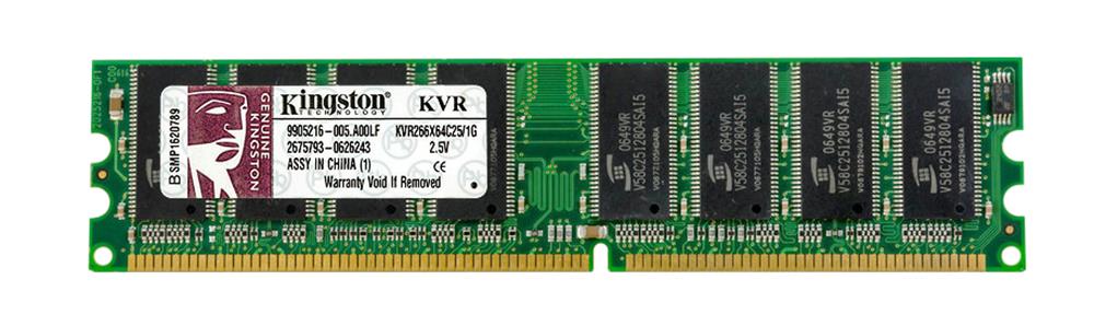 KVR266X64C25/1G Kingston 1GB PC2100 DDR-266MHz non-ECC Unbuffered CL2.5 184-Pin DIMM 2.5V Memory Module