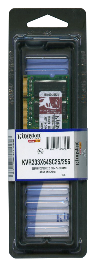 KVR333X64SC25/256 Kingston 256MB PC2700 DDR-333MHz non-ECC Unbuffered CL2.5 200-Pin SoDimm Memory Module