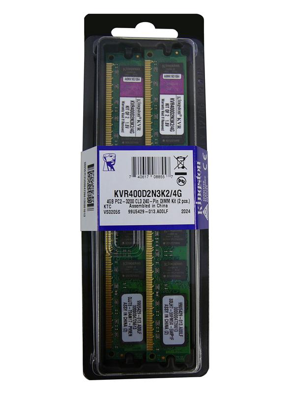 KVR400D2N3K2/4G Kingston 4GB Kit (2 X 2GB) PC2-3200 DDR2-400MHz non-ECC Unbuffered CL3 240-Pin DIMM Memory