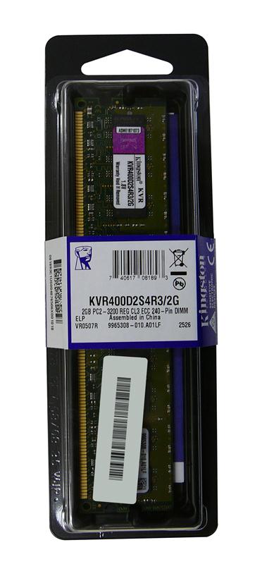 KVR400D2S4R3/2G Kingston 2GB PC2-3200 DDR2-400MHz ECC Registered CL3 240-Pin DIMM Single Rank Memory Module