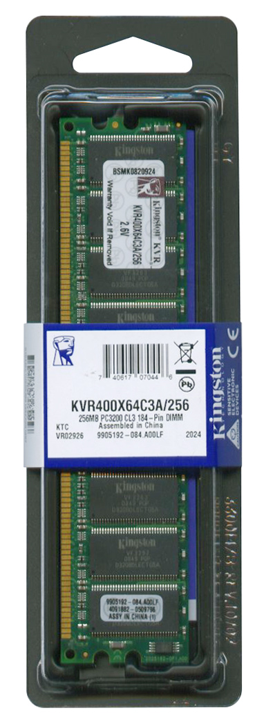 KVR400X64C3A/256 Kingston 256MB PC3200 DDR-400MHz non-ECC Unbuffered CL3 184-Pin DIMM Memory Module