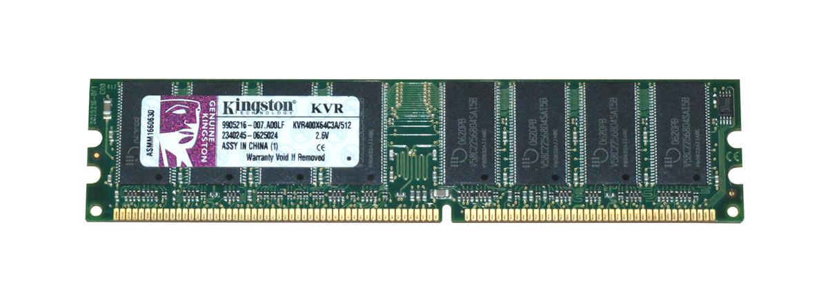 KVR400X64C3A/512 Kingston 512MB PC3200 DDR-400MHz non-ECC Unbuffered CL3 184-Pin DIMM Memory Module