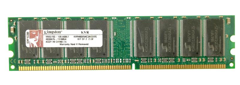 KVR400X64C3AK2/2G Kingston 2GB Kit (2 X 1GB) PC3200 DDR-400MHz non-ECC Unbuffered CL3 184-Pin DIMM Memory