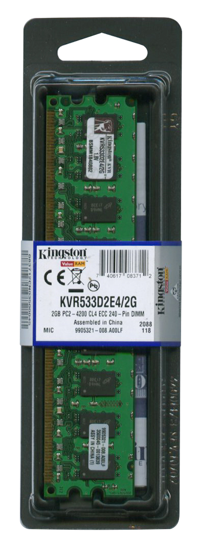 KVR533D2E4/2G Kingston 2GB PC2-4200 DDR2-533MHz ECC Unbuffered CL4 240-Pin DIMM Memory Module