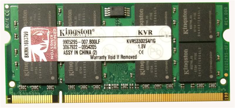 KVR533D2S4/1G Kingston 1GB PC2-4200 DDR2-533MHz non-ECC Unbuffered CL4 200-Pin SoDimm Memory Module