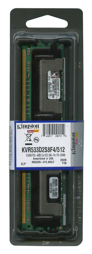KVR533D2S8F4/512 Kingston 512MB PC2-4200 DDR2-533MHz ECC Fully Buffered CL4 240-Pin DIMM Single Rank Memory Module