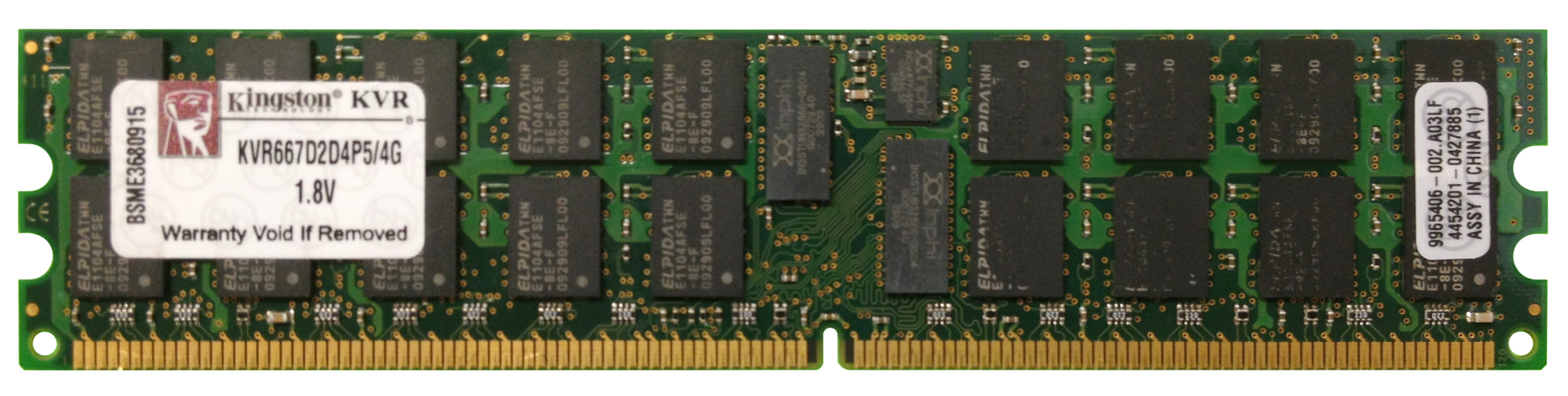 KVR667D2D4P5/4G Kingston 4GB PC2-5300 DDR2-667MHz ECC Registered CL5 240-Pin DIMM Dual Rank x4 Memory Module