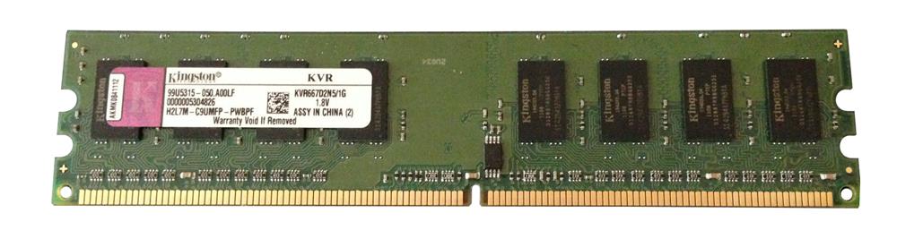 KVR667D2N5/1G Kingston 1GB PC2-5300 DDR2-667MHz non-ECC Unbuffered CL5 240-Pin DIMM Dual Rank Memory Module