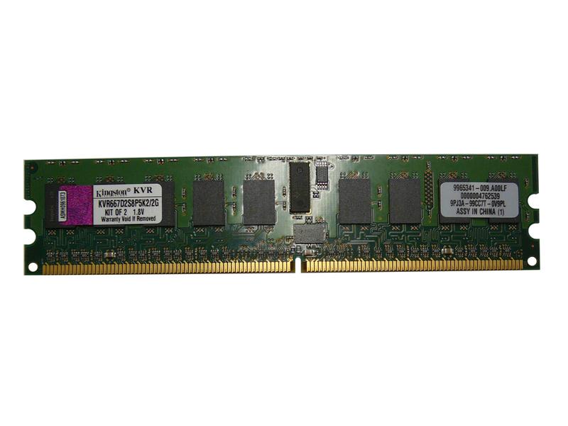 KVR667D2S8P5K2/2G Kingston 2GB Kit (2 X 1GB) PC2-5300 DDR2-667MHz ECC Registered CL5 240-Pin DIMM Single Rank x8 Memory