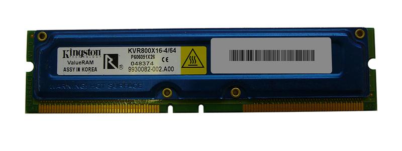KVR800X16-4/64 Kingston 64MB Rambus PC800 800MHz non-ECC 40ns 184-Pin RDRAM RIMM Memory Module