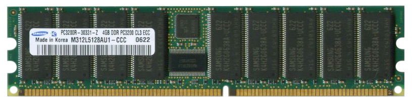 M312L5128AU1-CCC Samsung 4GB PC3200 DDR-400MHz Registered ECC CL3 184-Pin DIMM 2.5V Memory Module