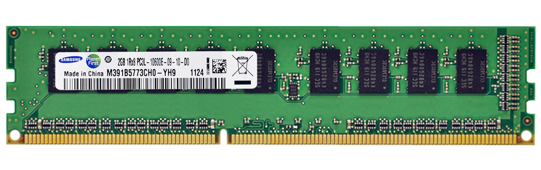 M391B5773CH0-YH9 Samsung 2GB PC3-10600 DDR3-1333MHz ECC Unbuffered CL9 240-Pin DIMM 1.35V Low Voltage Single Rank Memory Module