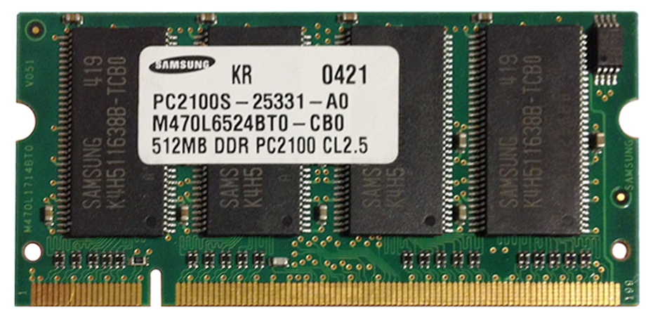 M470L6524BT0-CB0 Samsung 512MB PC2100 DDR-266MHz non-ECC Unbuffered CL2.5 200-Pin SoDimm Memory Module