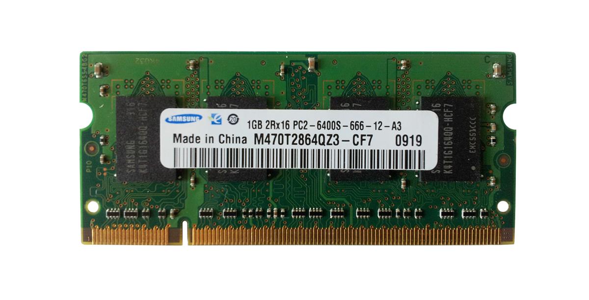 M470T2864QZ3-CF7 Samsung 1GB PC2-6400 DDR2-800MHz non-ECC Unbuffered CL6 200-Pin SoDimm Dual Rank Memory Module