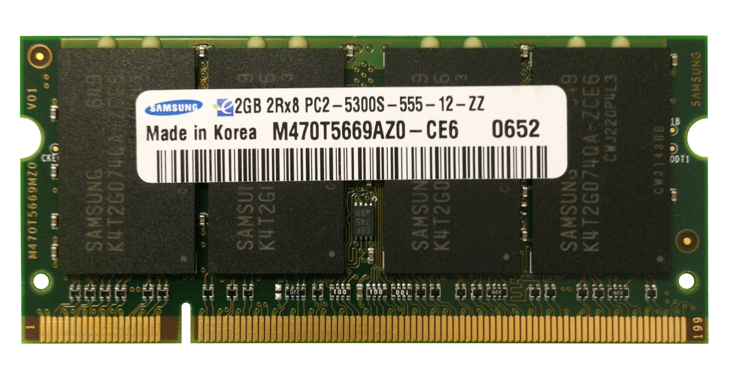M4L-PC2667D2S5-2G M4L Certified 2GB 667MHz DDR2 PC2-5300 Non-ECC CL5 200-Pin Dual Rank x8 SoDimm
