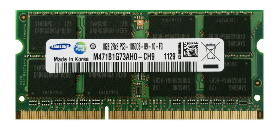 M471B1G73AH0-CH900 Samsung 8GB PC3-10600 DDR3-1333MHz non-ECC Unbuffered CL9 204-Pin SoDimm Dual Rank Memory Module