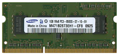 M471B2873EH1-CF8 Samsung 1GB PC3-8500 DDR3-1066MHz non-ECC Unbuffered CL7 204-Pin SoDimm Single Rank Memory Module