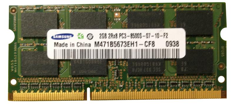 M471B5673EH1-CF8 Samsung 2GB PC3-8500 DDR3-1066MHz non-ECC Unbuffered CL7 204-Pin SoDimm Dual Rank Memory Module