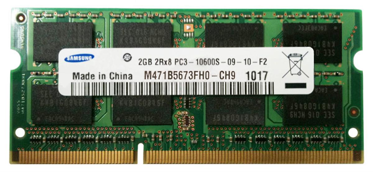 M471B5673FHO-CH9 Samsung 2GB PC3-10600 DDR3-1333MHz non-ECC Unbuffered CL9 204-Pin SoDimm Dual Rank Memory Module
