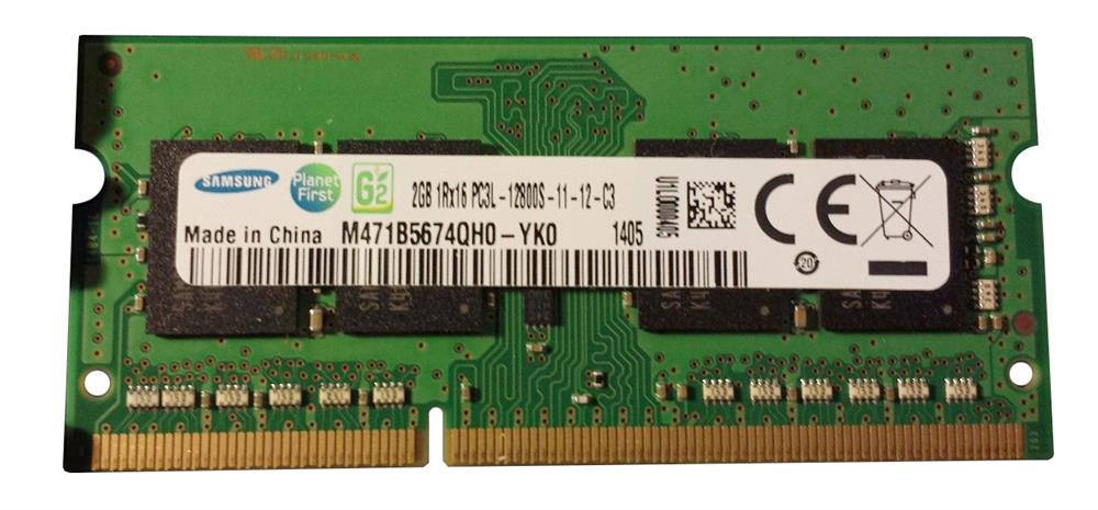 M471B5674QH0-YK0 Samsung 2GB PC3-12800 DDR3-1600MHz non-ECC Unbuffered CL11 204-Pin SoDimm 1.35V Low Voltage Single Rank Memory Module