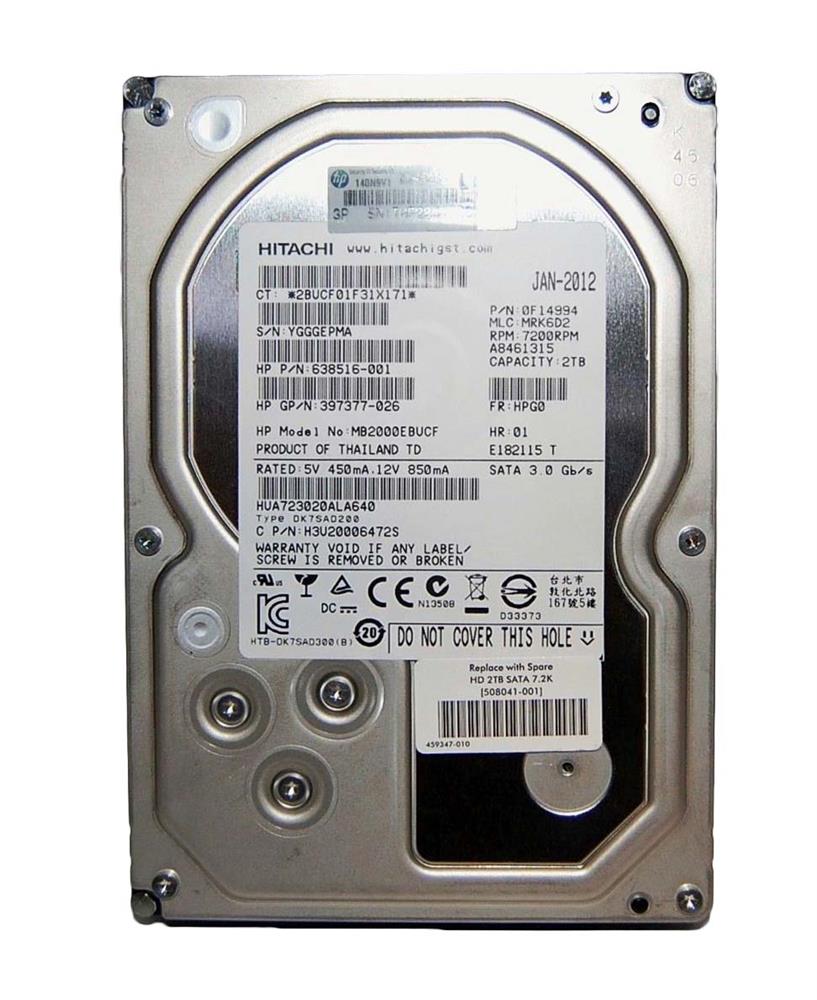 MB2000EBUCF HP 2TB 7200RPM SATA 3Gbps MidLine 3.5-inch Internal Hard Drive
