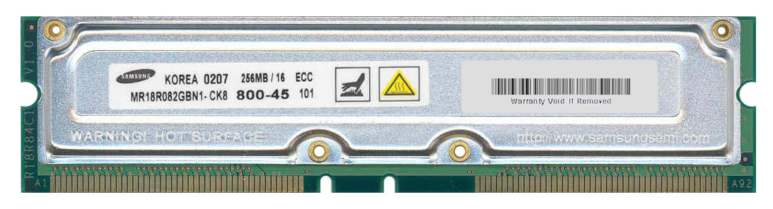 10.88572 Samsung 512MB Kit (2 X 256MB) RDRAM PC800 ECC 45ns 800MHz 184-Pin 2.5v 128Meg x 18 For Dell Optiplex GX400 1.7G