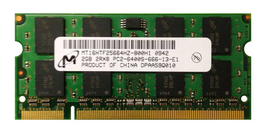 MT16HTF25664HZ-800H1 Micron 2GB PC2-6400 DDR2-800MHz non-ECC Unbuffered CL6 200-Pin SoDimm Dual Rank Memory Module