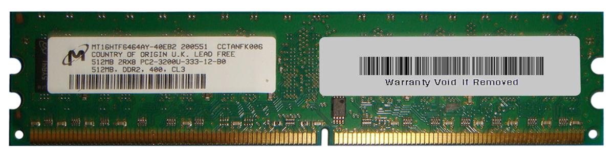 MT16HTF6464AY-40EB2 Micron 512MB PC2-3200 DDR2-400MHz Non-ECC Unbuffered CL3 240-Pin DIMM Memory Module