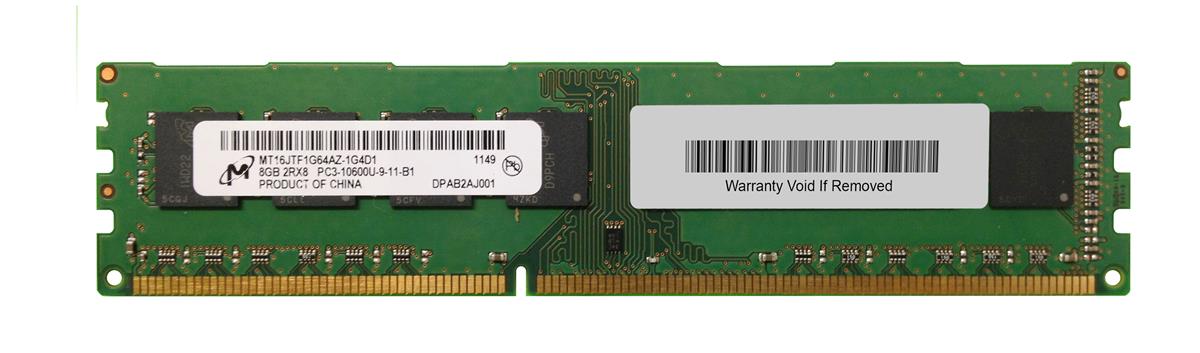 MT16JTF1G64AZ-1G4 Micron 8GB PC3-10600 DDR3-1333MHz non-ECC Unbuffered CL9 240-Pin DIMM Dual Rank Memory Module
