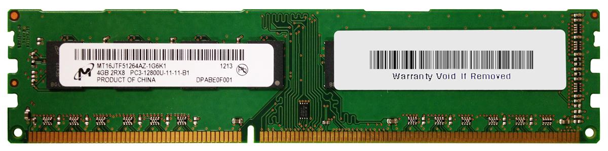 MT16JTF51264AZ-1G6K1 Micron 4GB PC3-12800 DDR3-1600MHz non-ECC Unbuffered CL11 240-Pin DIMM Dual Rank Memory Module
