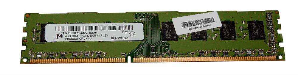MT16JTF51264AZ-1G6M1 Micron 4GB PC3-12800 DDR3-1600MHz non-ECC Unbuffered CL11 240-Pin DIMM Dual Rank Memory Module