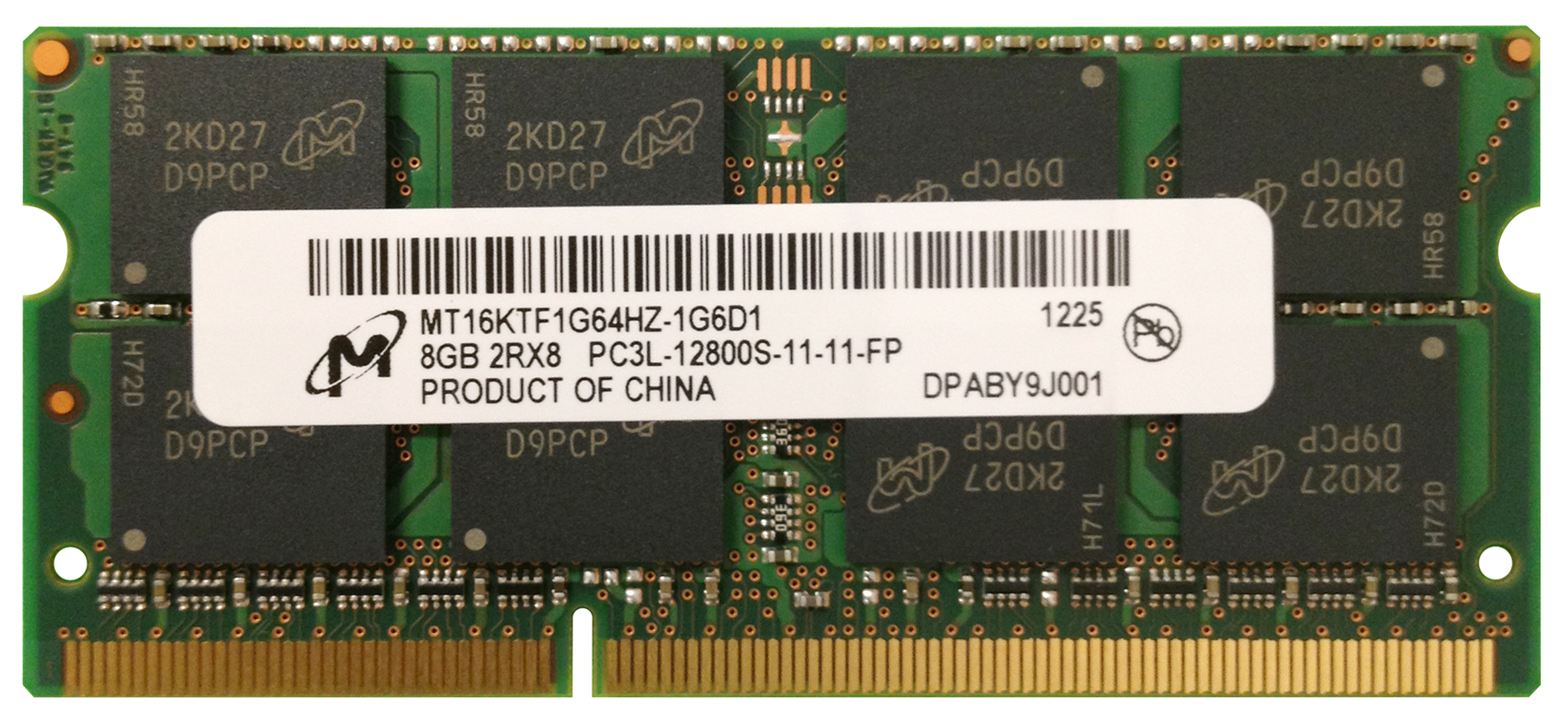 MT16KTF1G64HZ-1G6D1 Micron 8GB PC3-12800 DDR3-1600MHz non-ECC Unbuffered CL11 204-Pin SoDimm 1.35V Low Voltage Dual Rank Memory Module