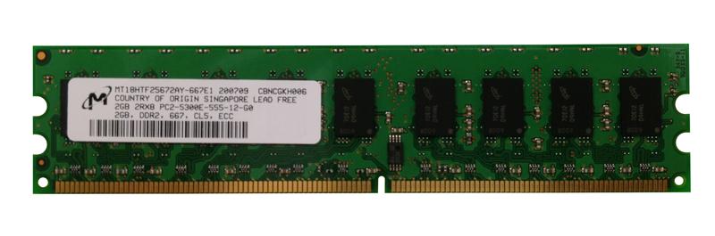 MT18HTF25672AY-667E1 Micron 2GB PC2-5300 DDR2-667MHz ECC Unbuffered CL5 240-Pin DIMM Dual Rank Memory Module