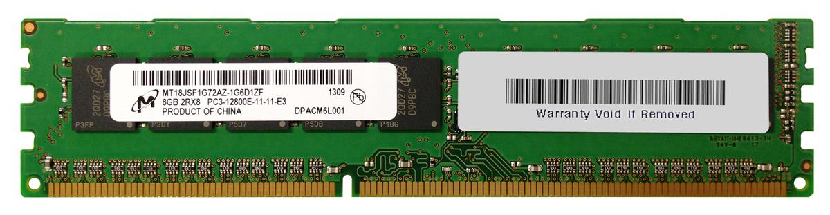 MT18JSF1G72AZ-1G6D1ZF Micron 8GB PC3-12800 DDR3-1600MHz ECC Unbuffered CL11 240-Pin DIMM Dual Rank Memory Module