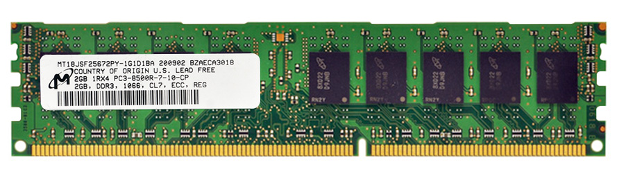 MT18JSF25672PY-1G1 Micron 2GB PC3-8500 DDR3-1066MHz ECC Registered CL7 240-Pin DIMM Single Rank Memory Module