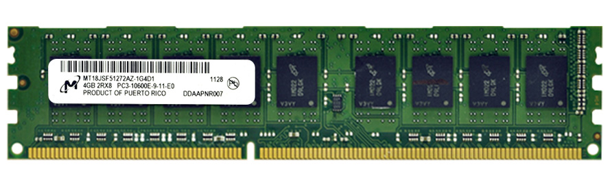 MT18JSF51272AZ-1G4D1 Micron 4GB PC3-10600 DDR3-1333MHz ECC Unbuffered CL9 240-Pin DIMM Dual Rank Memory Module