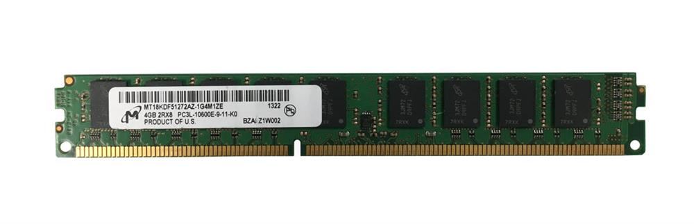 MT18KDF51272AZ-1G4M1 Micron 4GB PC3-10600 DDR3-1333MHz ECC Unbuffered CL9 240-Pin DIMM 1.35V Low Voltage Very Low Profile (VLP) Dual Rank Memory Module
