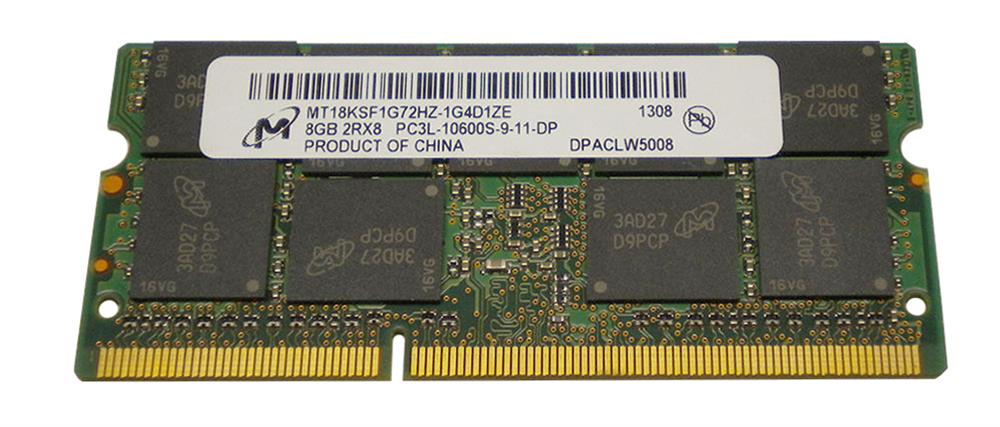 MT18KSF1G72HZ-1G4D1ZE Micron 8GB PC3-10600 DDR3-1333MHz ECC Unbuffered CL9 204-Pin SoDimm 1.35V Low Voltage Dual Rank Memory Module