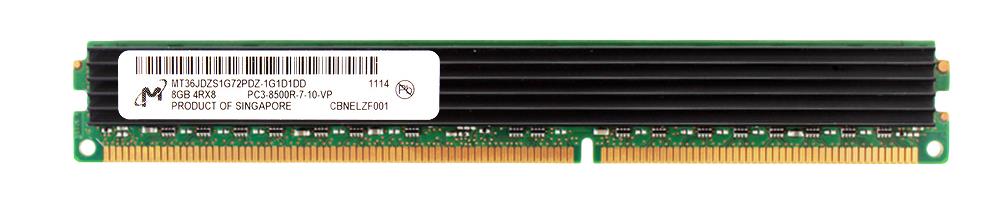 MT36JDZS1G72PDZ-1G1D1 Micron 8GB PC3-8500 DDR3-1066MHz ECC Registered CL7 240-Pin DIMM Very Low Profile (VLP) Quad Rank Memory Module