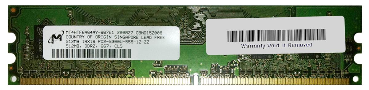 MT4HTF6464AY-667 Micron 512MB PC2-5300 DDR2-667MHz non-ECC Unbuffered CL5 240-Pin DIMM Single Rank Memory Module
